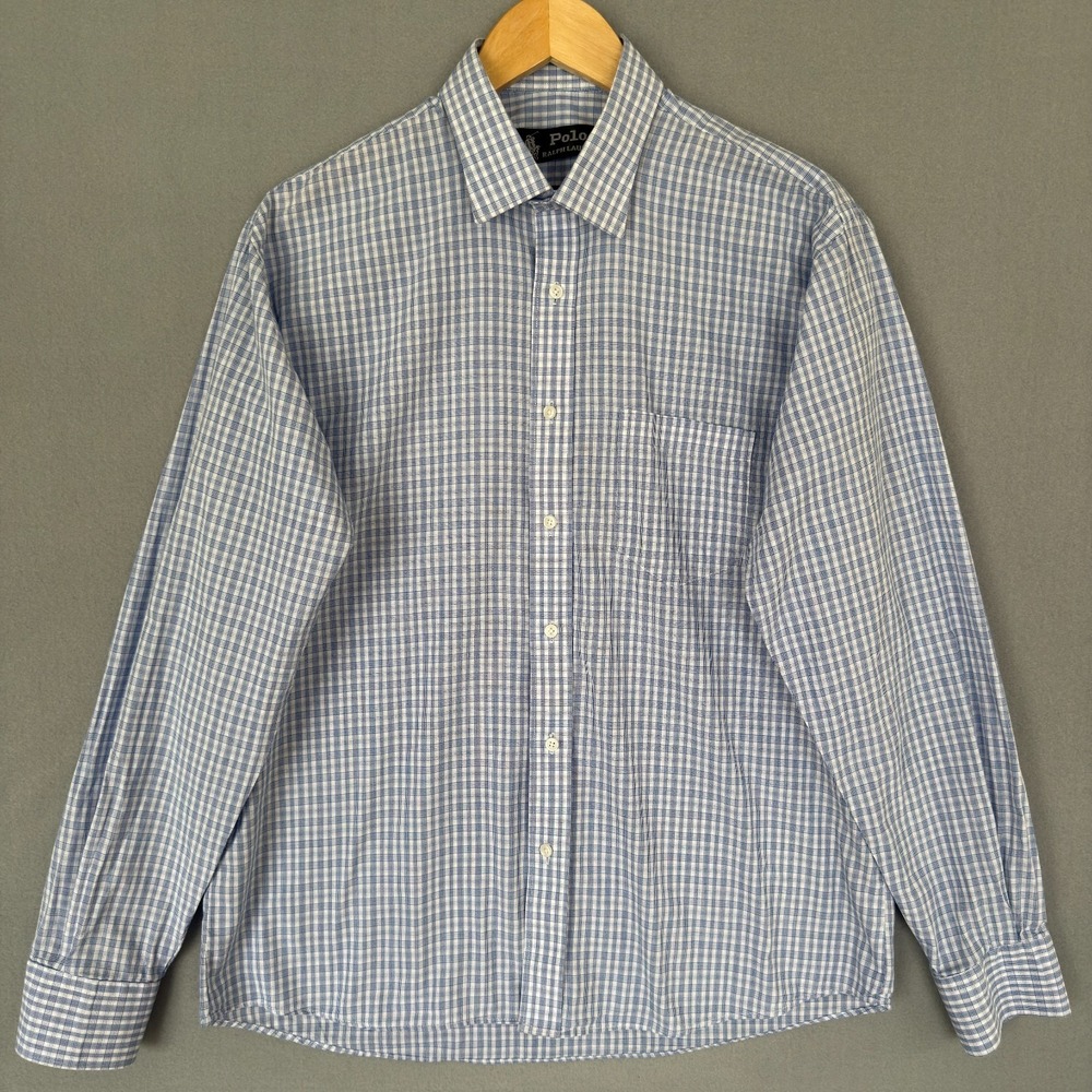Polo Ralph Lauren Oxford Dress Shirt Men's Size 16 Blue Check Plaid Classic Fit
